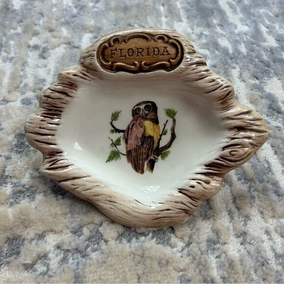 Vintage Treasure Craft Florida Owl Souvenir Ceramic Ashtray 1980’s - Picture 1 of 5